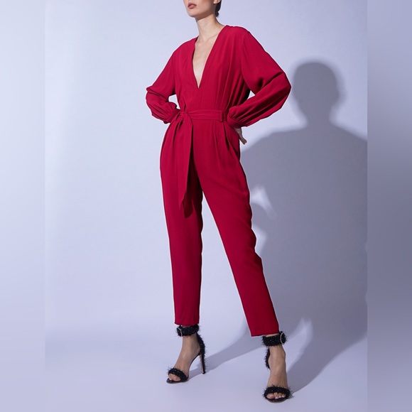 IRO Small 36 Julliaca cranberry red long sleeve jumpsuit special occasion jumper - Picture 1 of 16